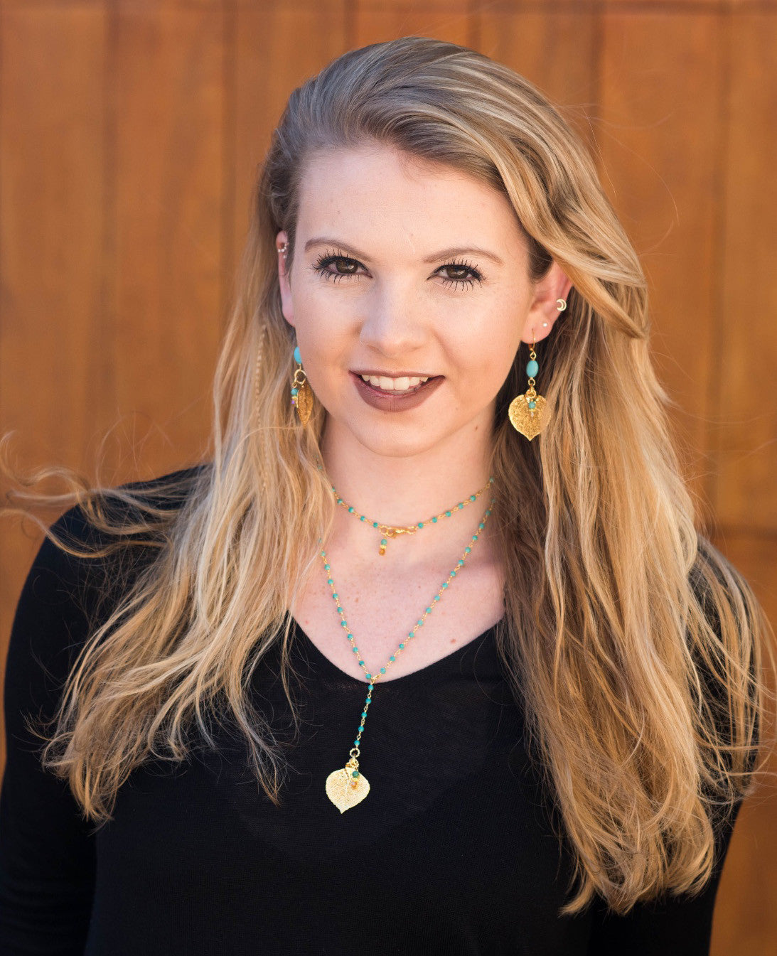 Gold leaf &Turquoise earrings