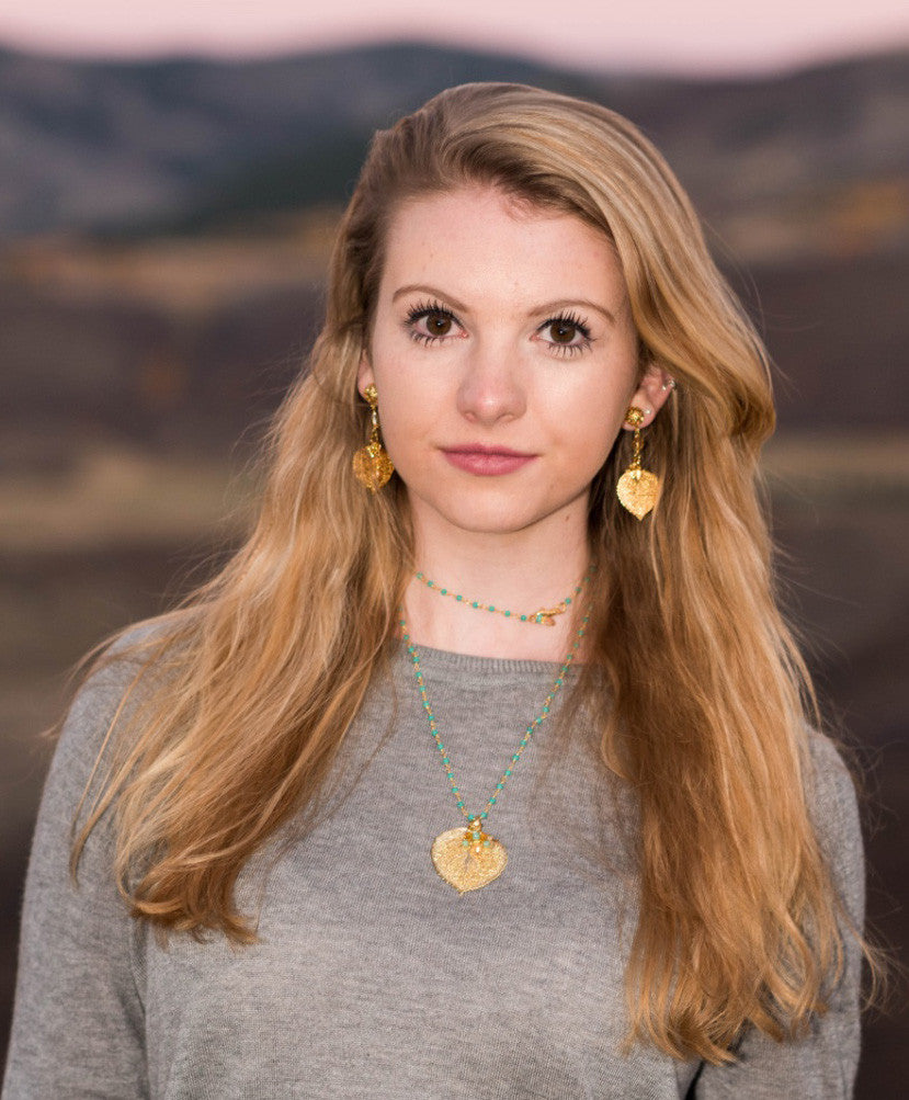 Gold leaf &Turquoise longer length necklace